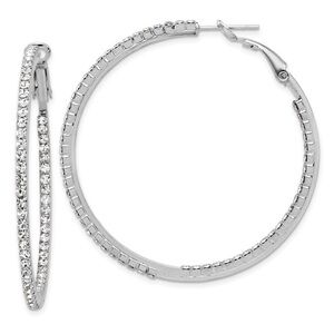 Silver Tone Polished Crystal "In-and-Out" Hoop Earrings – Brilliant Cut Crystals